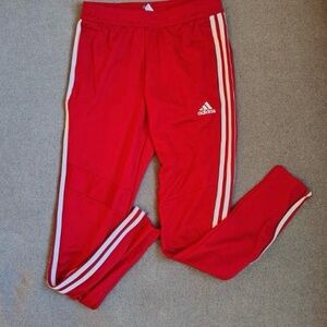 Adidas Aeroready Red Joggers Boys XS White Stripe Bottom Zip Bottoms Mesh